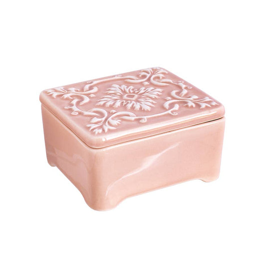 Handbemalte Keramik-Schmuckschatulle: Rosa