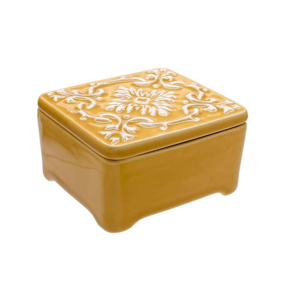 Handbemalte Keramik-Schmuckschatulle: Jaune