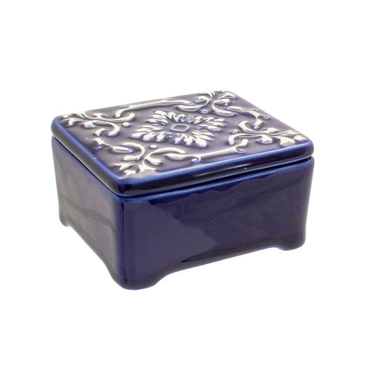Handbemalte Keramik-Schmuckschatulle: Bleu