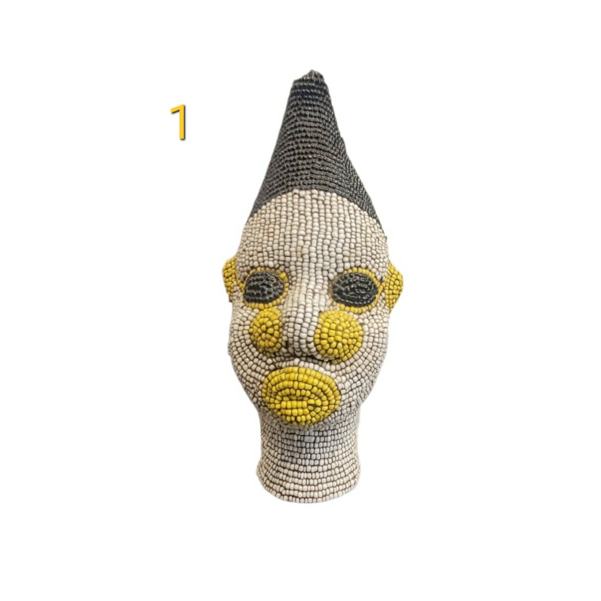 Petite statue Bamileke: grey and warm yellow bead